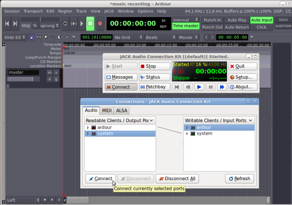 Connect JACK and Ardour