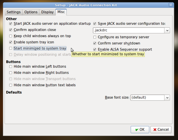 Start JACK audio server on start up