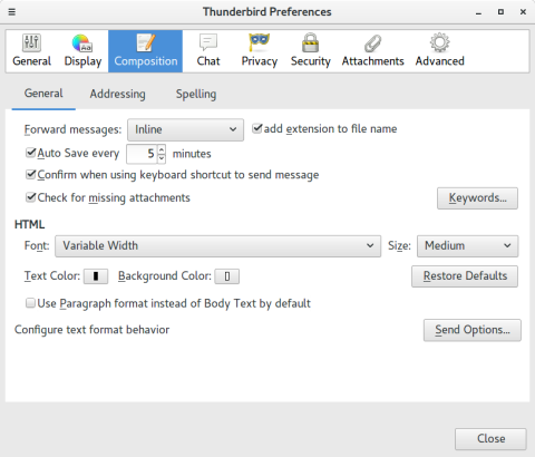 Default format as Body text in Thunderbird