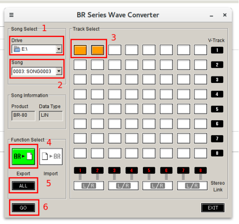 Export tracks as wave files from Boss BR-80 on Ubuntu