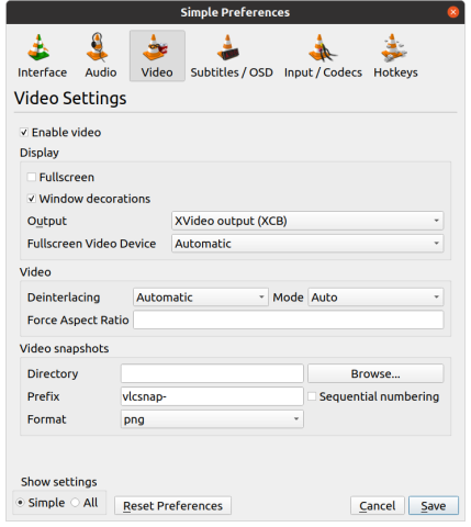 VLC configuration for Ubuntu